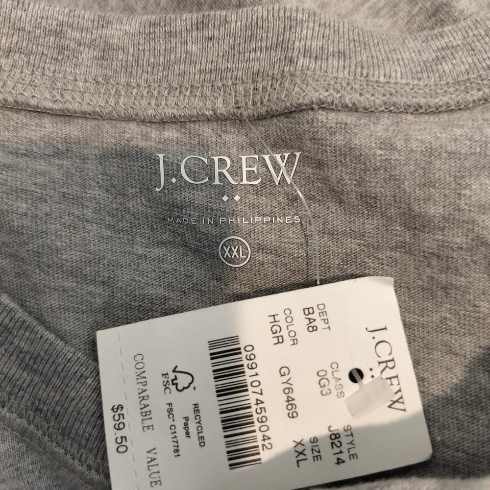 J.Crew Henley Shirt Mens XXL NWT Long Sleeve Cotton Casual Gray J8214
